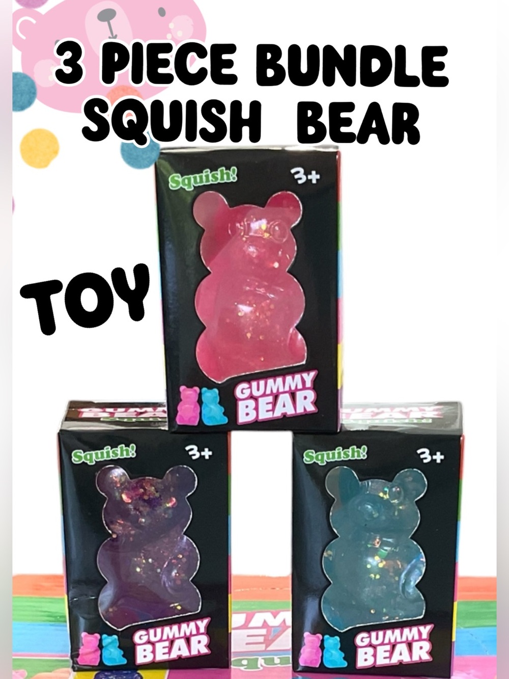 🧸3 Pc Bundle TOY SQUISH GLITTER BEARS